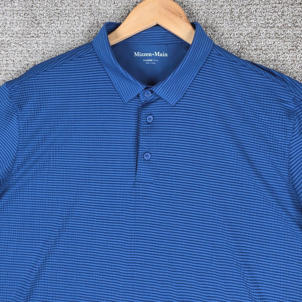 Mizzen+Main Mens XL Trim Fit Seersucker Textured Performance Polo Shirt Striped